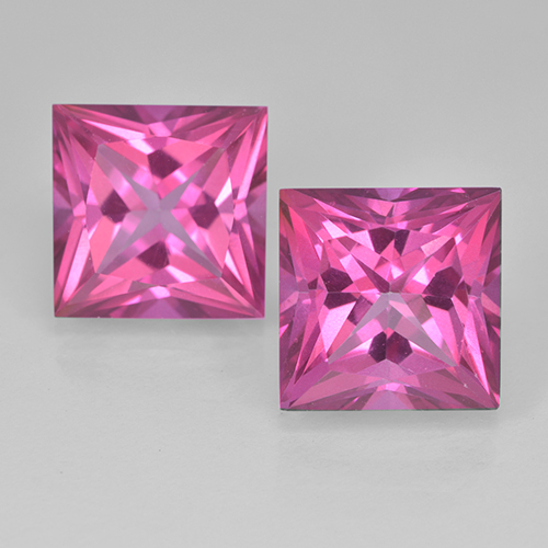 Par de Topacio Místico Cuadrada a juego de 10 x 9,9mm - Peso 12,88 ct en total / promedio. 6,44 ct cada uno, color Rosado oscuro medio en claridad vvs-vs, piedra preciosa natural , dureza de Mohs 8 - 8 Adecuado para joyas de uso diario, Photo A