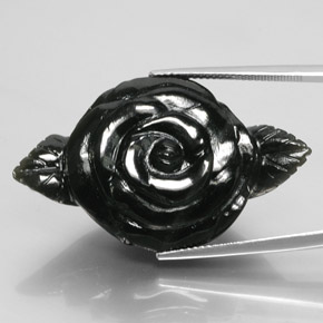 57.95 ct Black Nephrite Jade Gemstone, Nephrite Jade Gem in Carved Rose Shape for Sale.