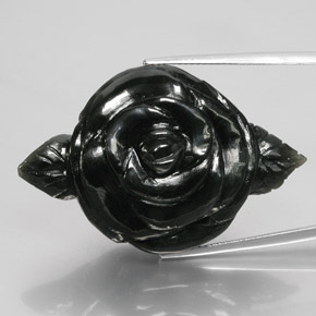 63.61 ct Black Nephrite Jade Gemstone, Nephrite Jade Gem in Carved Rose Shape for Sale.