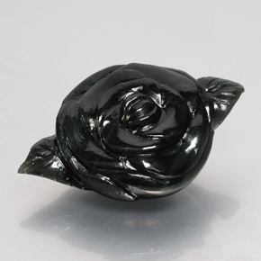 63.61 ct Black Nephrite Jade Stone, Natural Nephrite Jade in Carved Rose Shape for Sale