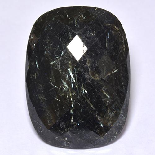 20.17 ct Black Nuummite Gemstone, Nuummite Gem in Cushion Checkerboard Shape for Sale.
