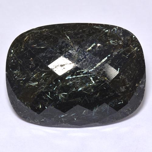 20.17 ct Black Nuummite Stone, Natural Nuummite in Cushion Checkerboard Shape for Sale