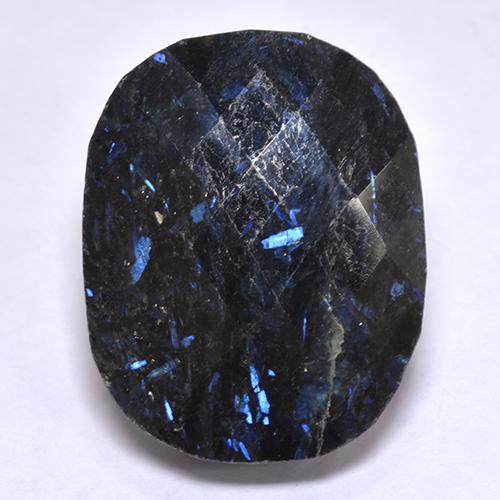 28.97 ct Black Nuummite Gemstone, Nuummite Gem in Cushion Checkerboard (double sided) Shape for Sale.