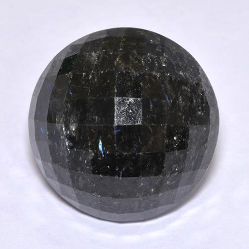 18.97 ct Black Nuummite Gemstone, Nuummite Gem in Round Checkerboard Shape for Sale.