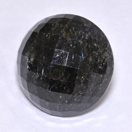 18.97 ct Black Nuummite Stone, Natural Nuummite in Round Checkerboard Shape for Sale