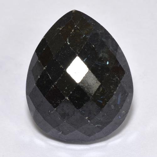 12.67 ct Black Nuummite Gemstone, Nuummite Gem in Pear Checkerboard Shape for Sale.