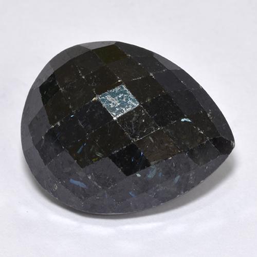 12.67 ct Black Nuummite Stone, Natural Nuummite in Pear Checkerboard Shape for Sale