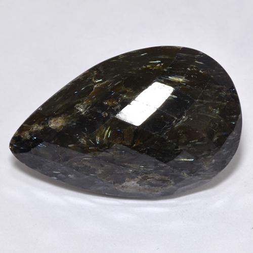 12.45 ct Black Nuummite Gemstone, Nuummite Gem in Pear Checkerboard Shape for Sale.