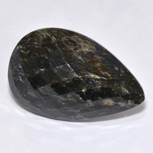 12.45 ct Black Nuummite Stone, Natural Nuummite in Pear Checkerboard Shape for Sale