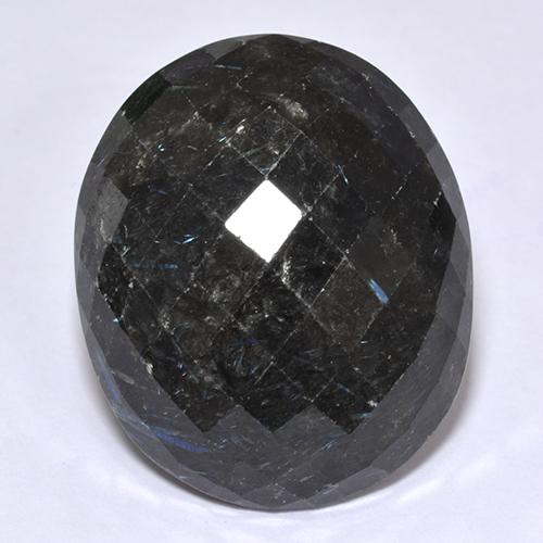 29.81 ct Black Nuummite Gemstone, Nuummite Gem in Oval Checkerboard (double sided) Shape for Sale.