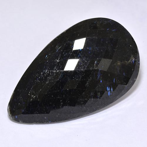 45.28 ct Black Nuummite Gemstone, Nuummite Gem in Pear Checkerboard Shape for Sale.