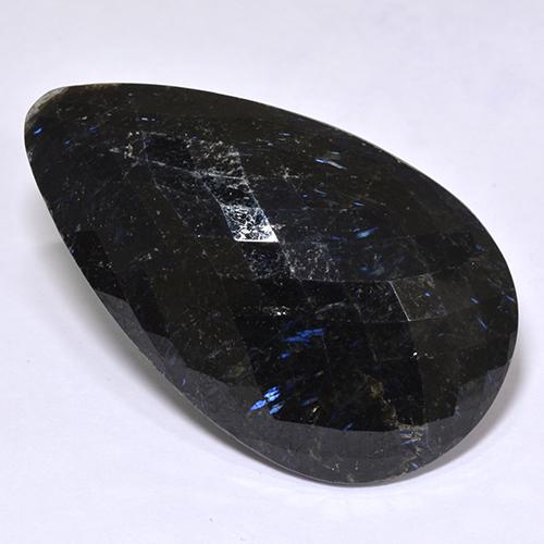45.28 ct Black Nuummite Stone, Natural Nuummite in Pear Checkerboard Shape for Sale