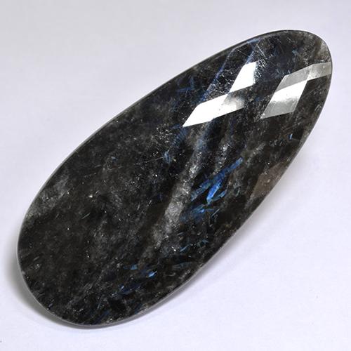 41.22 ct Black Nuummite Gemstone, Nuummite Gem in Pear Double-Sided Checkerboard Shape for Sale.