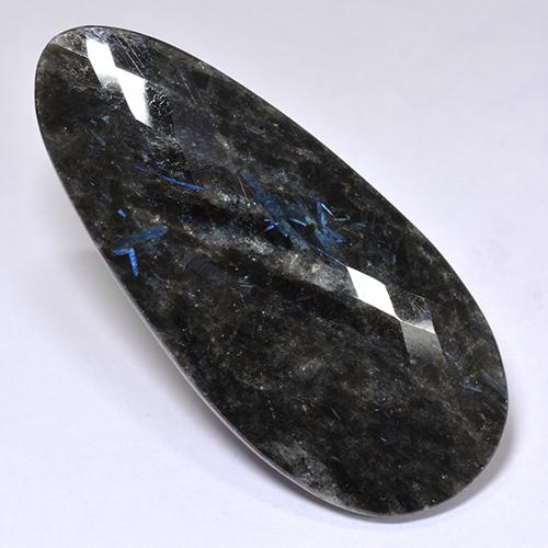 41.22 ct Black Nuummite Stone, Natural Nuummite in Pear Double-Sided Checkerboard Shape for Sale