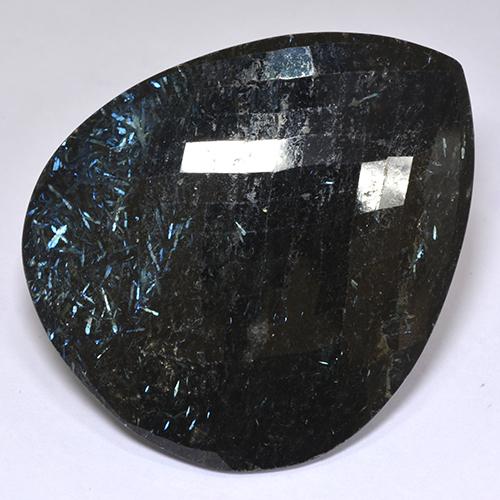 97.82 ct Black Nuummite Gemstone, Nuummite Gem in Pear Double-Sided Checkerboard Shape for Sale.