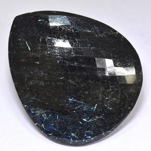 97.82 ct Black Nuummite Stone, Natural Nuummite in Pear Double-Sided Checkerboard Shape for Sale
