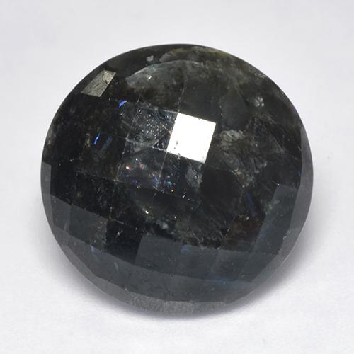 15.30 ct Black Nuummite Gemstone, Nuummite Gem in Round Checkerboard (Double-Sided) Shape for Sale.