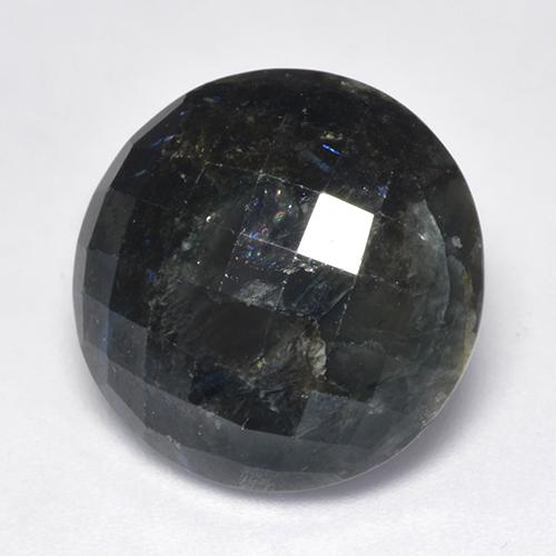 15.30 ct Black Nuummite Stone, Natural Nuummite in Round Checkerboard (Double-Sided) Shape for Sale
