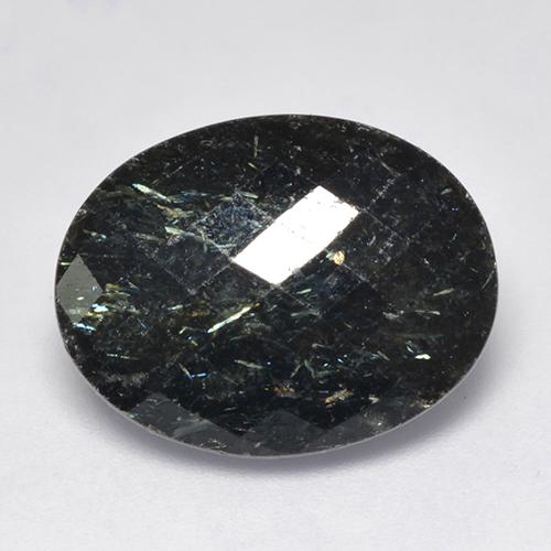 15.94 ct Black Nuummite Gemstone, Nuummite Gem in Oval Checkerboard Shape for Sale.
