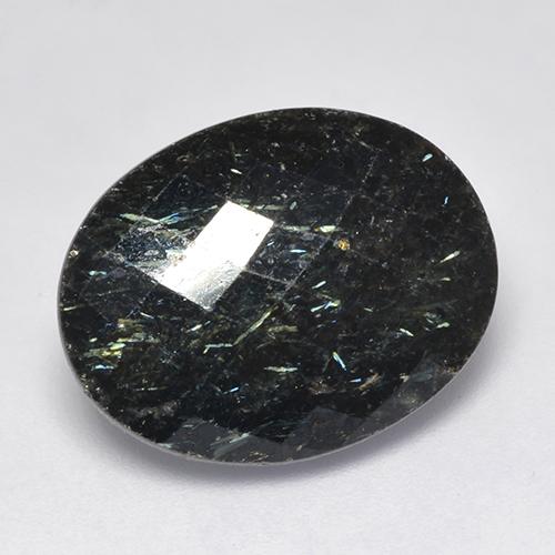 15.94 ct Black Nuummite Stone, Natural Nuummite in Oval Checkerboard Shape for Sale