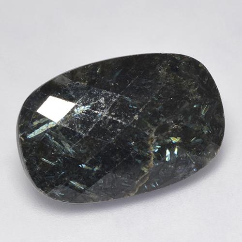 16.10 ct Black Nuummite Stone, Natural Nuummite in Cushion Checkerboard Shape for Sale