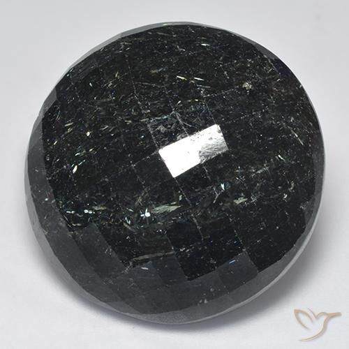 66.26 ct Black Nuummite Stone, Natural Nuummite in Round Checkerboard Shape for Sale