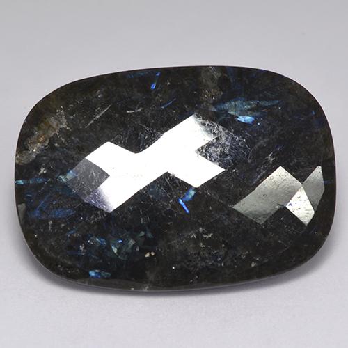 20.72 ct Black Nuummite Gemstone, Nuummite Gem in Cushion Checkerboard (double sided) Shape for Sale.