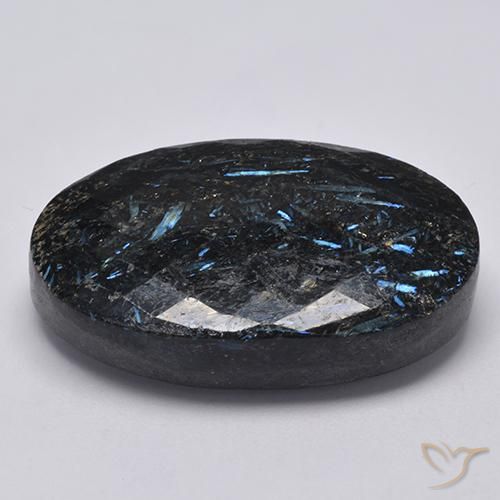 Nuummite Gemstone in 30 x 19.4 mm Size for Sale, Nuummite Stone in Black with Blue Sparkle Color