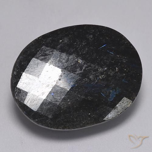 32.32 ct Black Nuummite Stone, Natural Nuummite in Oval Checkerboard Shape for Sale