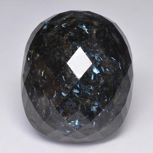 45.83 ct Black Nuummite Gemstone, Nuummite Gem in Cushion Checkerboard Shape for Sale.