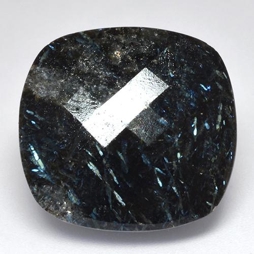 33.49 ct Black Nuummite Gemstone, Nuummite Gem in Cushion Checkerboard Shape for Sale.