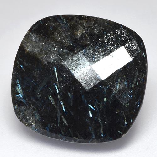 33.49 ct Black Nuummite Stone, Natural Nuummite in Cushion Checkerboard Shape for Sale