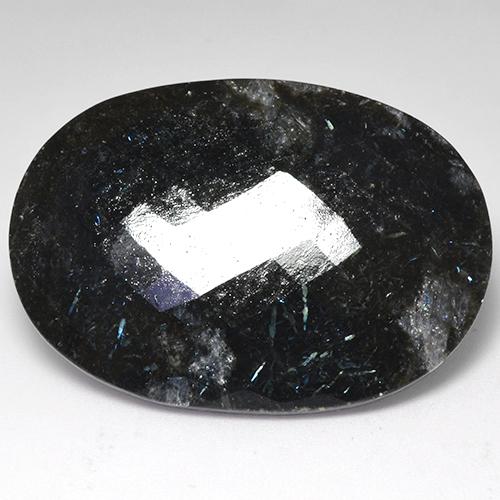Black with Blue Sparkle Nuummite Gem - 53.3ct Oval Checkerboard (double sided) (ID: 521408)