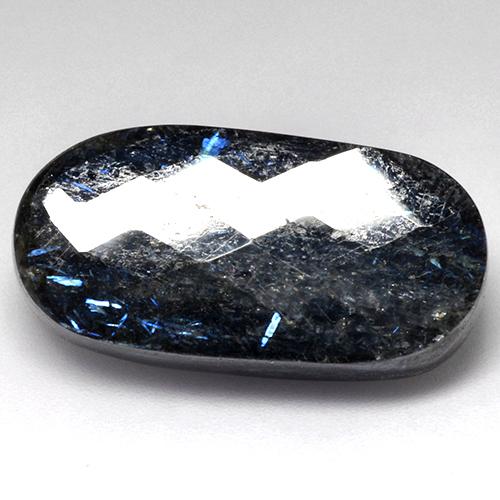 Black with Blue Sparkle Nuummite Gem - 32.3ct Oval Checkerboard (double sided) (ID: 521410)