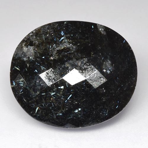 Black with Blue Sparkle Nuummite Gem - 34.9ct Oval Checkerboard (ID: 521411)