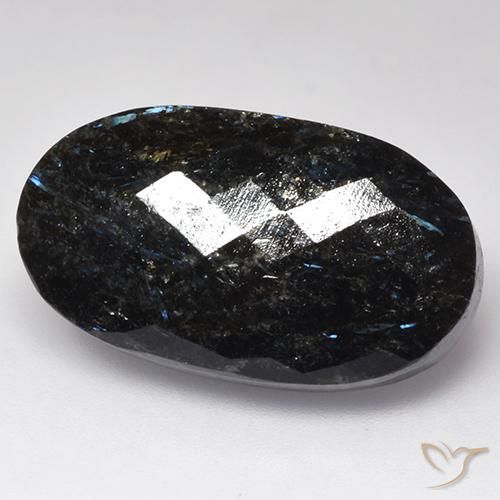 28.28 ct Black Nuummite Stone, Natural Nuummite in Oval Checkerboard (double sided) Shape for Sale