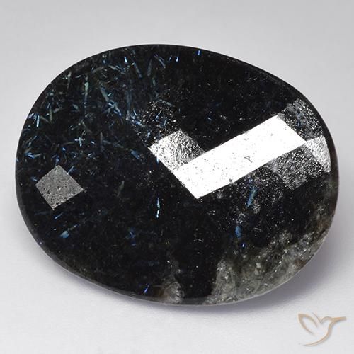 38.94 ct Black Nuummite Stone, Natural Nuummite in Oval Checkerboard Shape for Sale