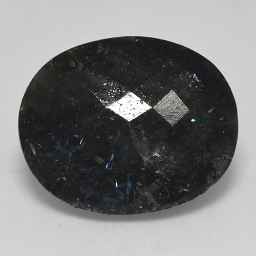 14.99 ct Black Nuummite Gemstone, Nuummite Gem in Oval Checkerboard Shape for Sale.