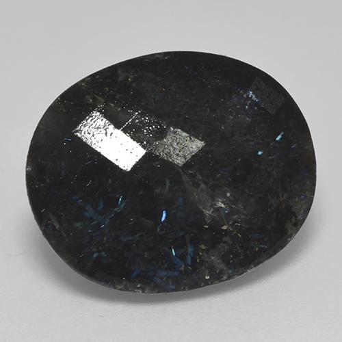 14.99 ct Black Nuummite Stone, Natural Nuummite in Oval Checkerboard Shape for Sale