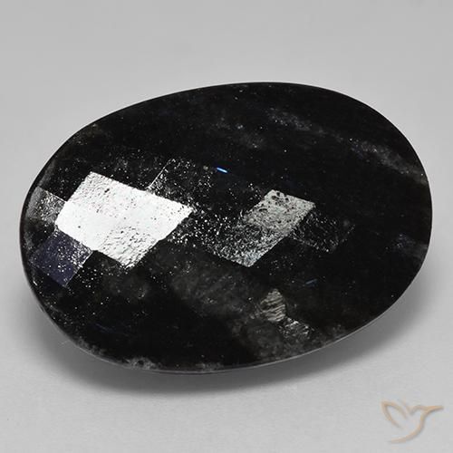 24.70 ct Black Nuummite Stone, Natural Nuummite in Oval Checkerboard Shape for Sale