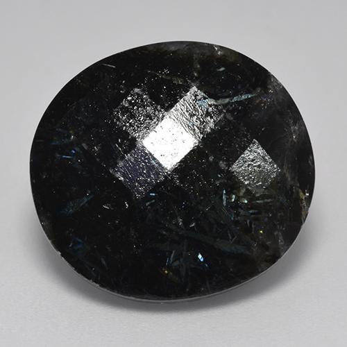 Black with Blue Sparkle Nuummite Gem - 17.6ct Oval Checkerboard (ID: 522427)