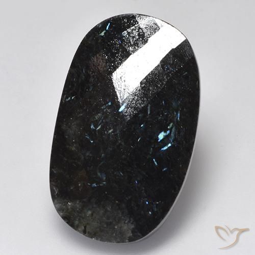 28,3 x 17,3mm Nuummite nero taglio ovale dall'India, peso di 24,26 ct, pietra preziosa naturale non trattati in purezza Opaque, 1 pezzo Nuummite Scacchiera ovale (a doppia faccia) - Colore: Nero con scintillio blu, durezza Mohs di 5,5 - 6 , Photo A