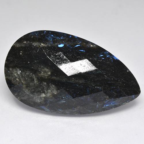 23.74 ct Black Nuummite Gemstone, Nuummite Gem in Pear Checkerboard Shape for Sale.