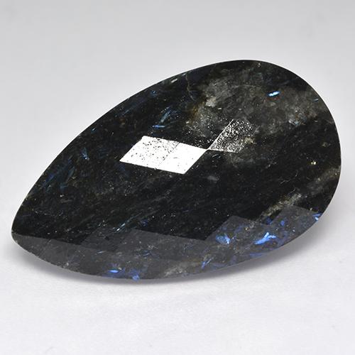 23.74 ct Black Nuummite Stone, Natural Nuummite in Pear Checkerboard Shape for Sale