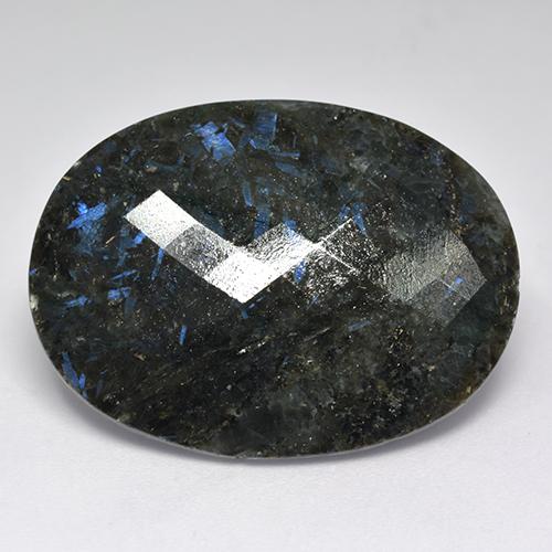 Black with Blue Sparkle Nuummite Gem - 40.8ct Oval Checkerboard (ID: 522434)