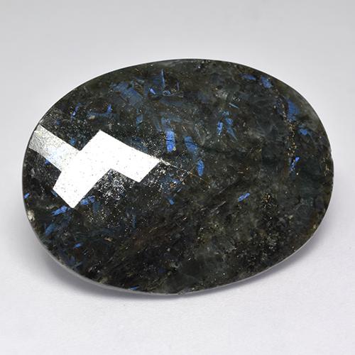 40.80 ct Black Nuummite Stone, Natural Nuummite in Oval Checkerboard Shape for Sale