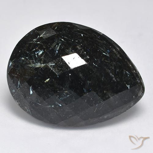28.73 ct Black Nuummite Stone, Natural Nuummite in Pear Checkerboard Shape for Sale