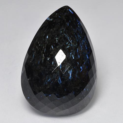 43.23 ct Black Nuummite Gemstone, Nuummite Gem in Pear Checkerboard Shape for Sale.
