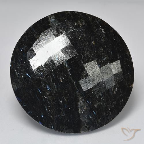 33mm Nuummite nero Scacchiera rotonda (a doppia faccia) dall'India, peso di 50,9 ct, pietra preziosa naturale non trattati in purezza Opaque, Nuummite 1pz - il colore è Nero con scintillio blu, durezza Mohs di 5,5 - 6, Photo A