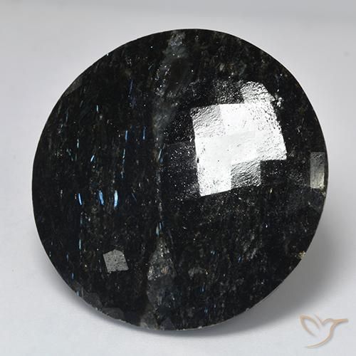 50.90 ct Black Nuummite Stone, Natural Nuummite in Round Checkerboard (double sided) Shape for Sale